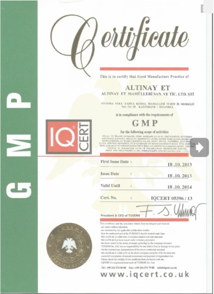 GMP – eski Altınay web sitesinden alınmış belge görüntüsü